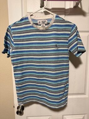 Original Penguin Blue & Gray Striped Short Sleeve Tee